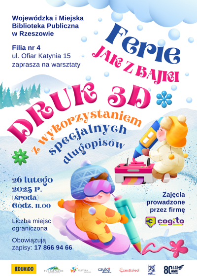 Grafika promująca warsztaty dla dzieci 3D